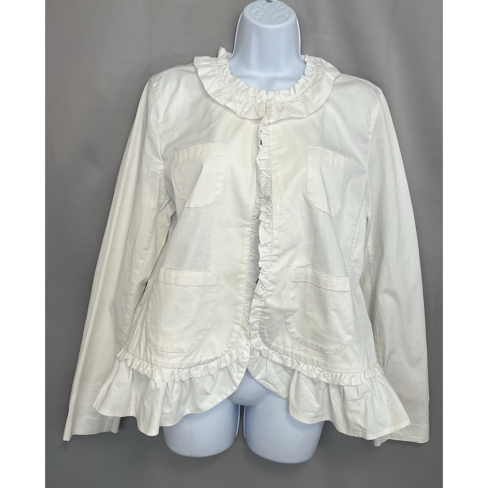 Crown & Ivy Women's Blazer White Ruffle Details Sz 12 New Pockets